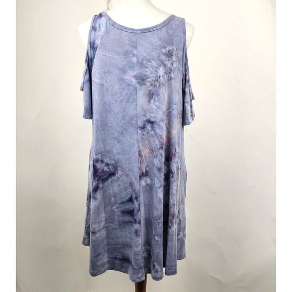 MTS Gray Tie Dye Cold Shoulder Short Sleeve Pullover Dress Cover Up Pockets sz M - Picture 1 of 5
